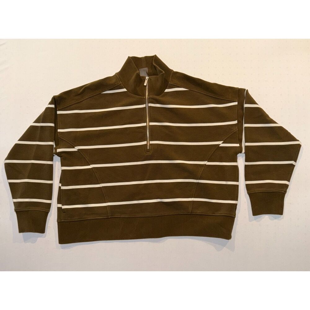 Calia Chocolate Brown Striped Quarter-Zip | Size XXL